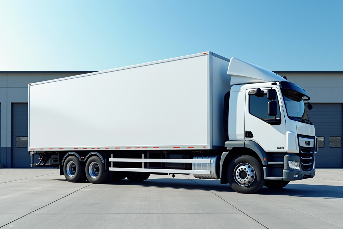 Camion de livraison de 20m3 devant un entrepôt moderne en extérieur
