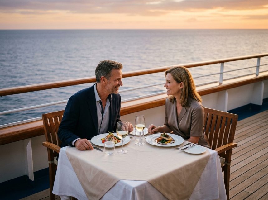 Couple profitant d'un dîner romantique lors d'une croisière de luxe