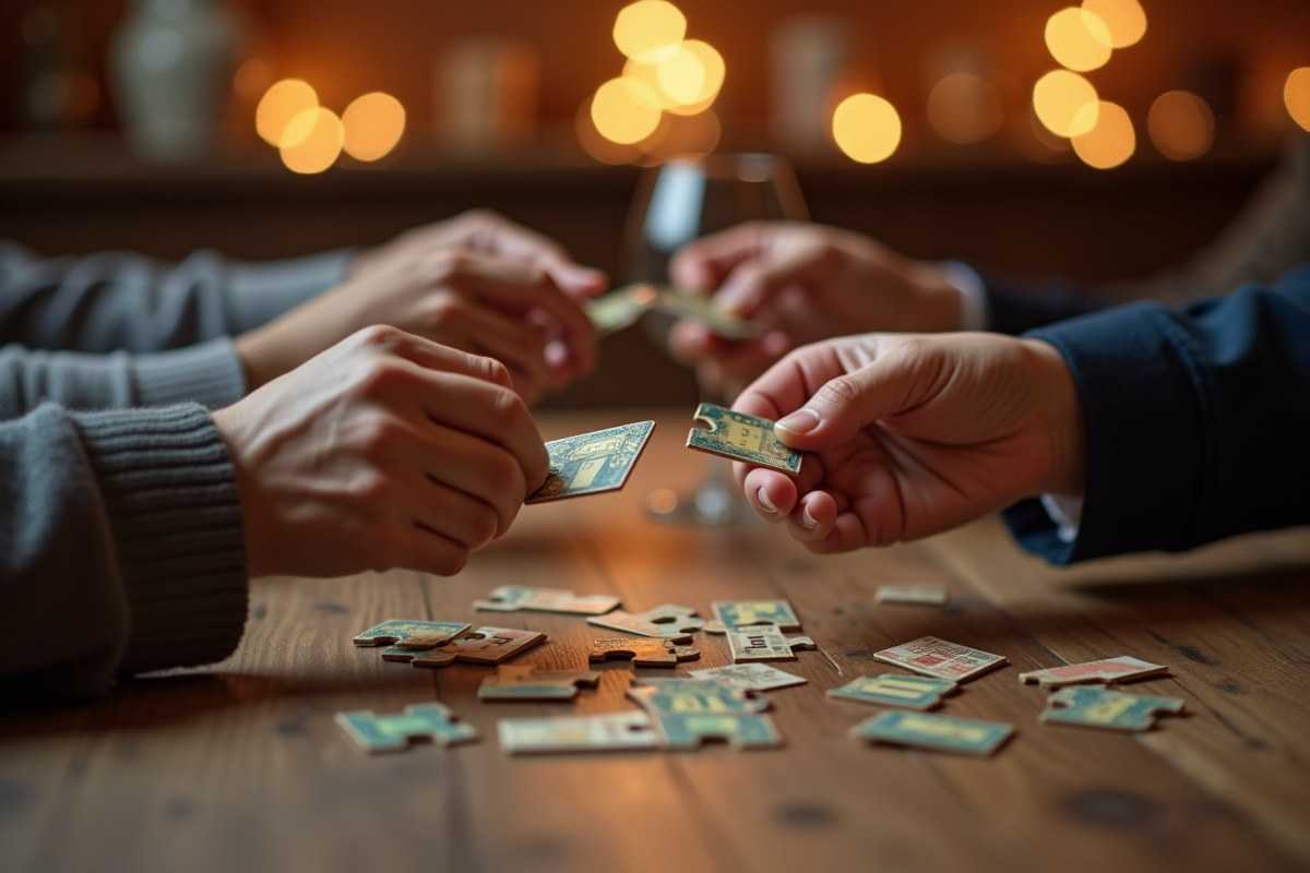 Mains échangeant des pièces de puzzle sur une table en bois