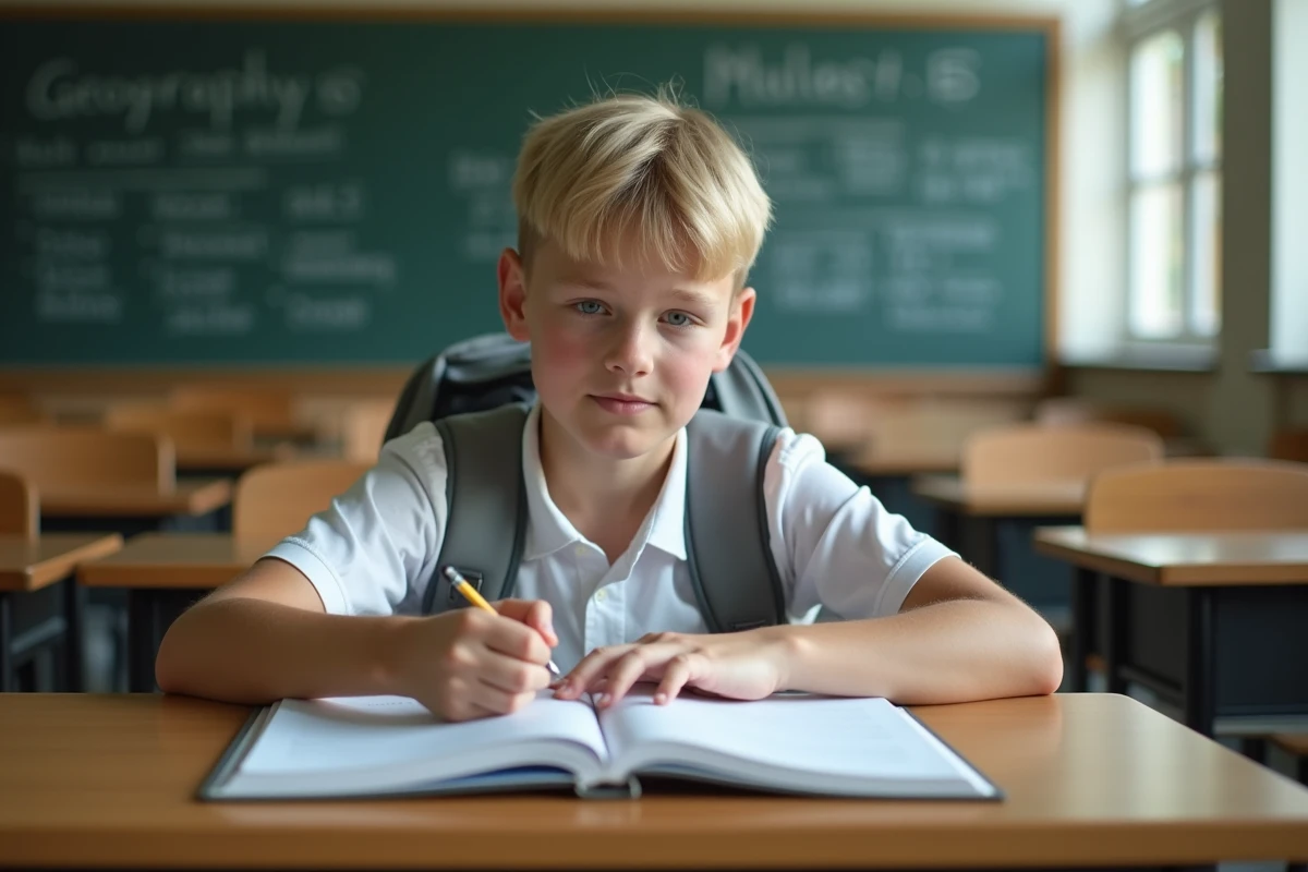 Élève effectuant mentalement une conversion de miles en kilomètres sans calculatrice en classe