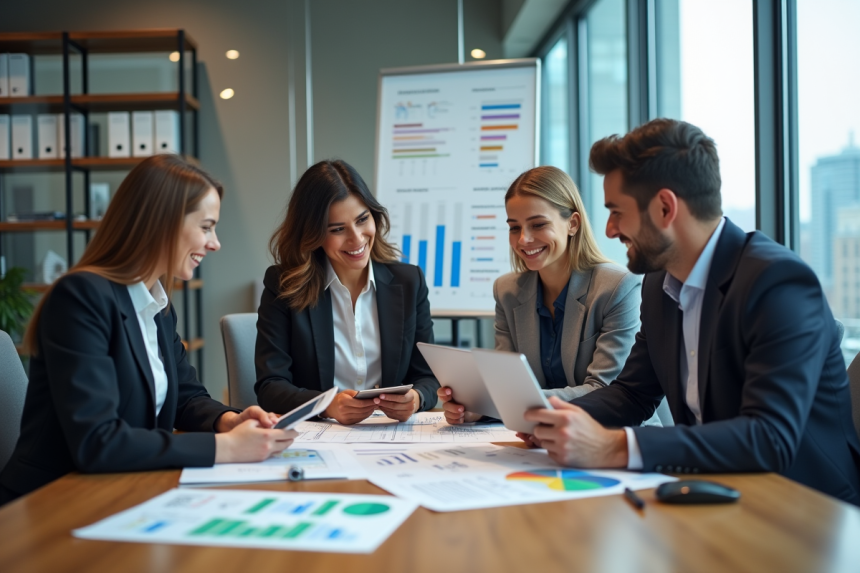 Groupe de professionnels en réunion de stratégie d'entreprise