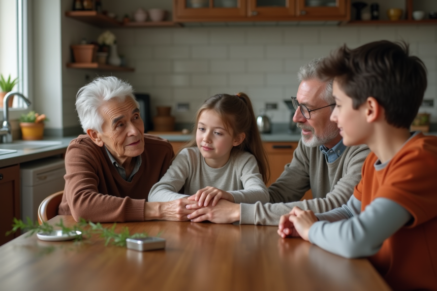 Famille multigenerational autour d'une table en intérieur