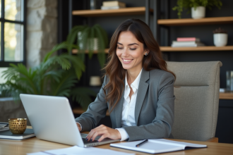 Femme professionnelle examinant des documents de prêt immobilier