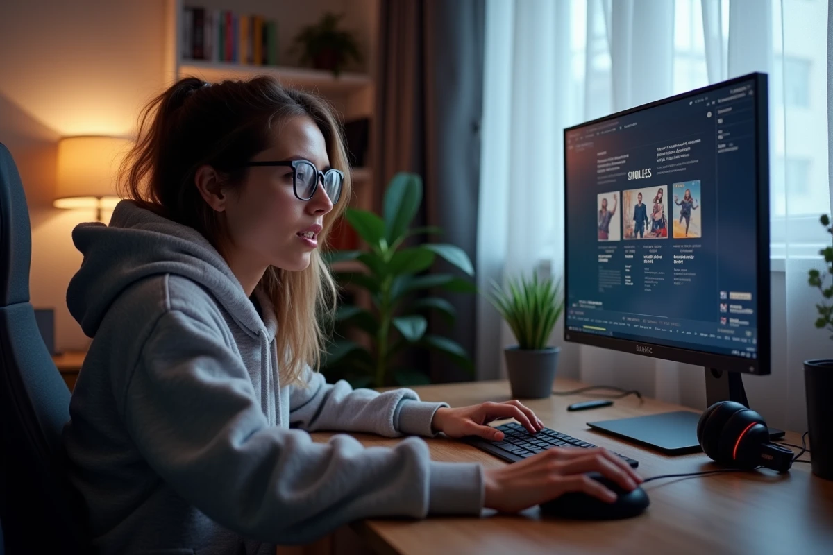 Femme jouant à un jeu vidéo sur ordinateur