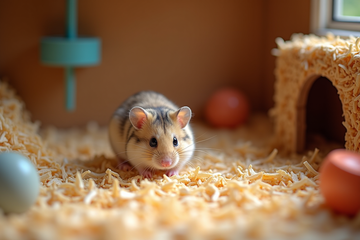Hamster russe explore un enclos spacieux et propre