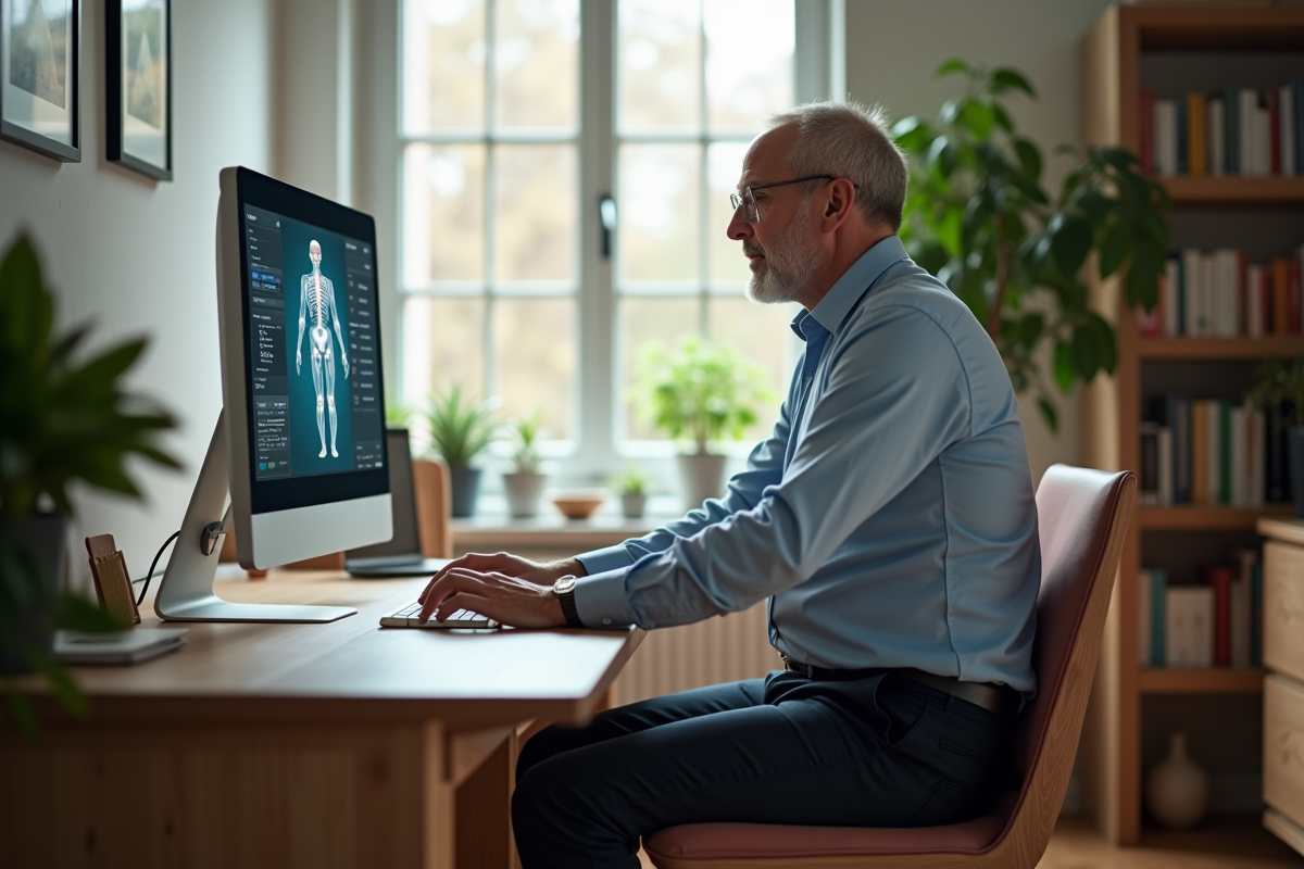 Homme ajustant sa posture dans un bureau à domicile