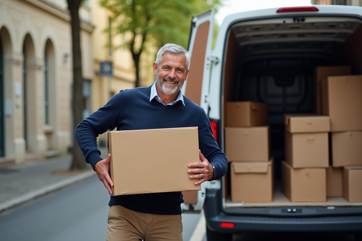 Homme chargeant des cartons dans un camion à Bordeaux