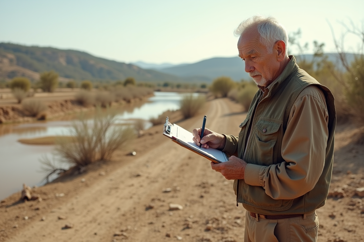 Homme âgé notant la sécheresse d
