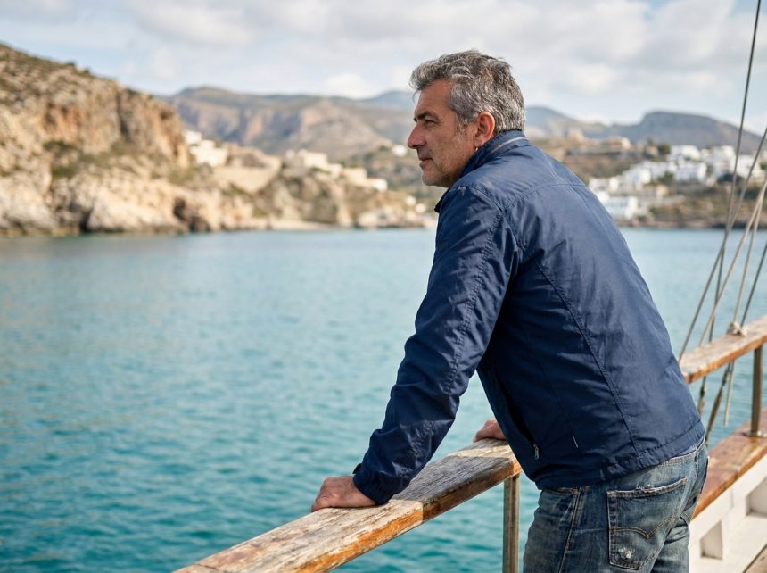 Homme naviguant sur un voilier dans la mer Méditerranée