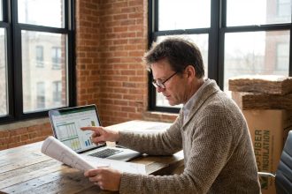 Homme consultant des outils financiers pour un projet de rénovation énergétique