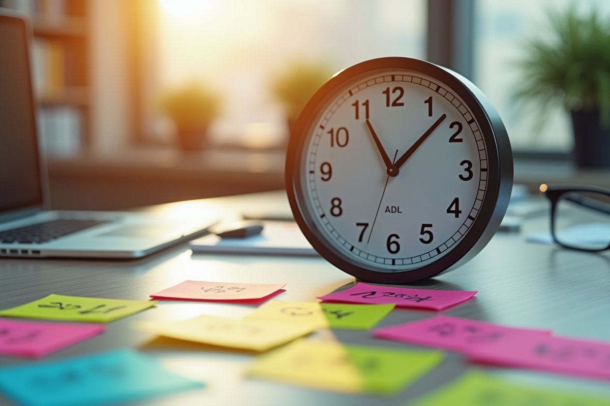 Horloge murale et minuteur numérique sur bureau lumineux