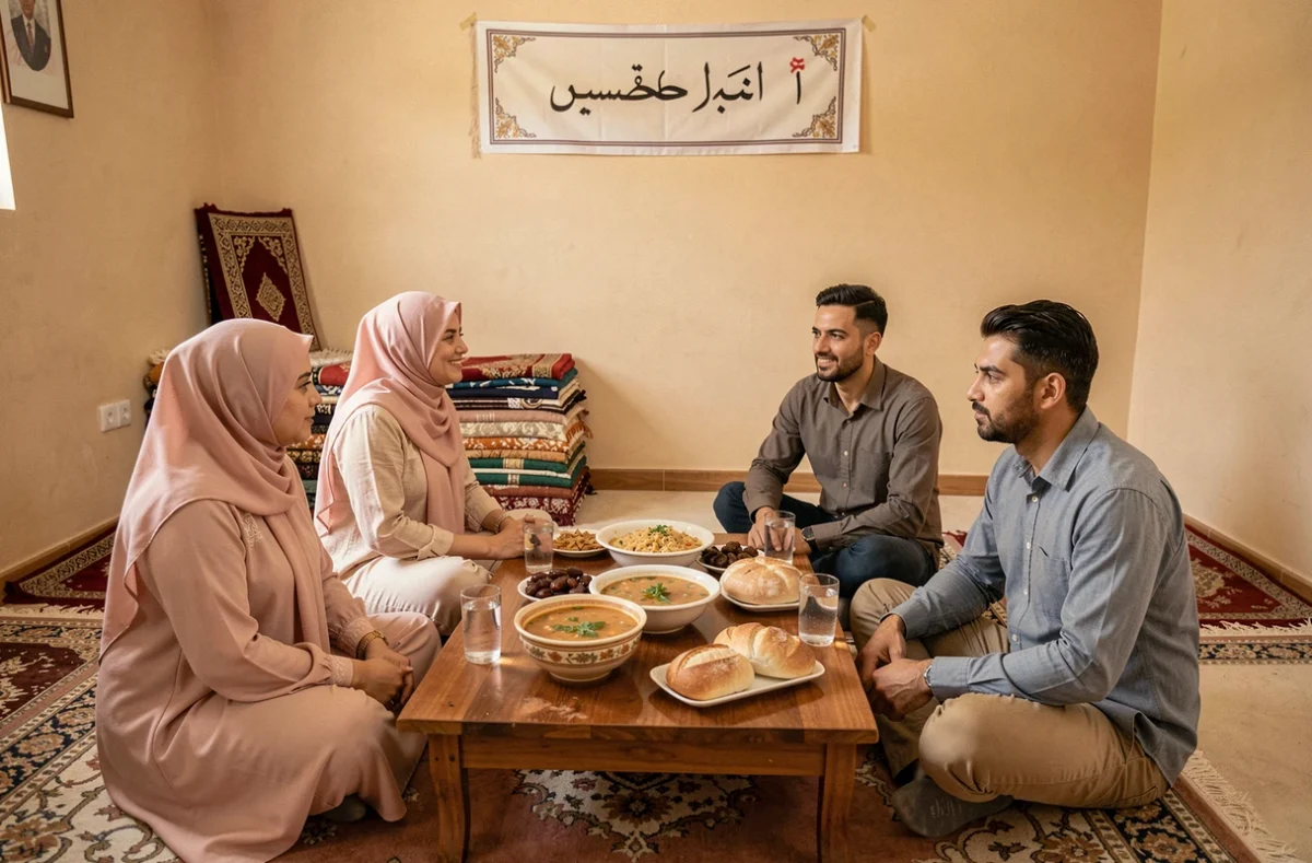 Repas de l'iftar en communauté pendant le ramadan aux Mureaux avec dattes et harira