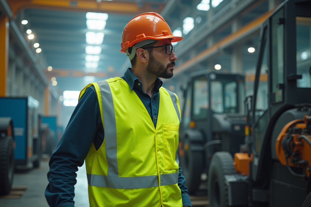 Ingenieur en gilet de securite dans un environnement industriel