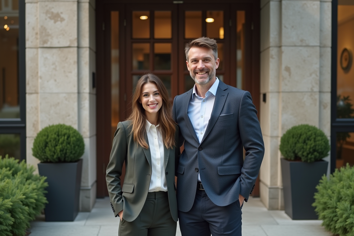 Jeune couple devant une entrée d