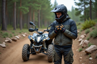 Jeune homme en équipement de sécurité prêt à faire du quad