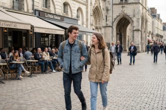 Deux étudiants souriants dans une rue de Tours