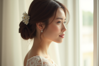 Mariée avec une coiffure élégante en chignon bas