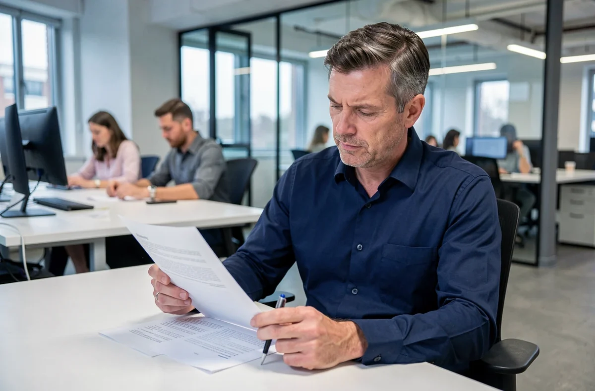 Professionnel analysant les retours utilisateurs Kordoz dans un bureau en open space