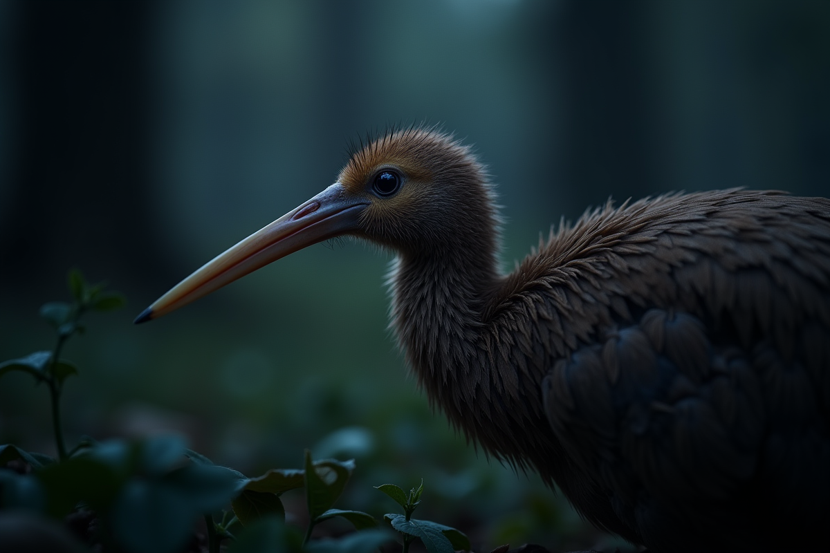 Zoom sur la tête de kiwi avec reflet dans l