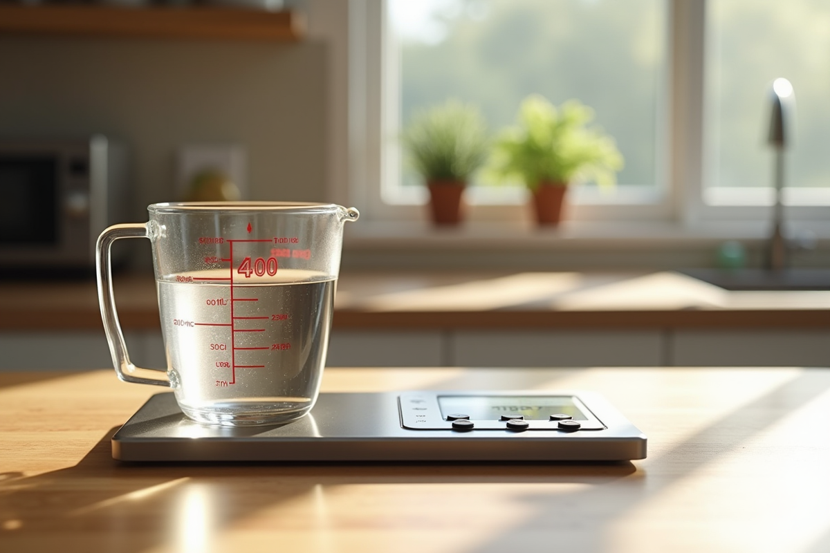 Verre mesure d'eau à 40 cl avec balance en cuisine